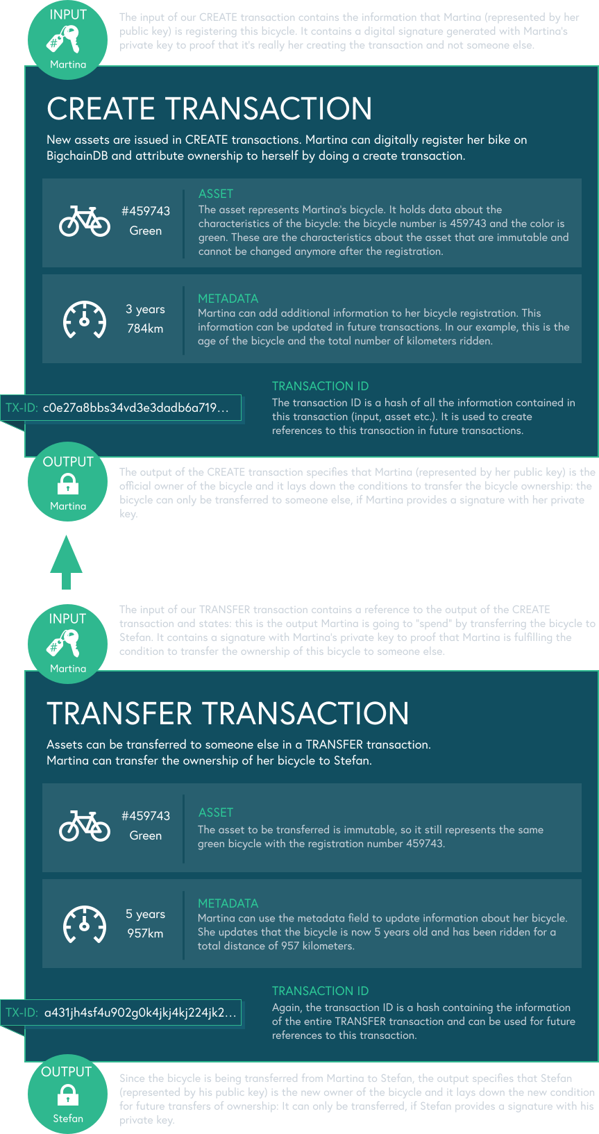 BigchainDB CREATE and TRANSFER transactions